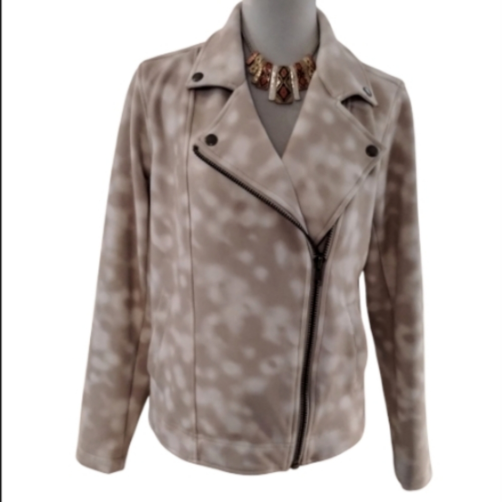 Haute Hippie Tribe Stylish Tan and Cream Moto Jacket Super Soft  Size S